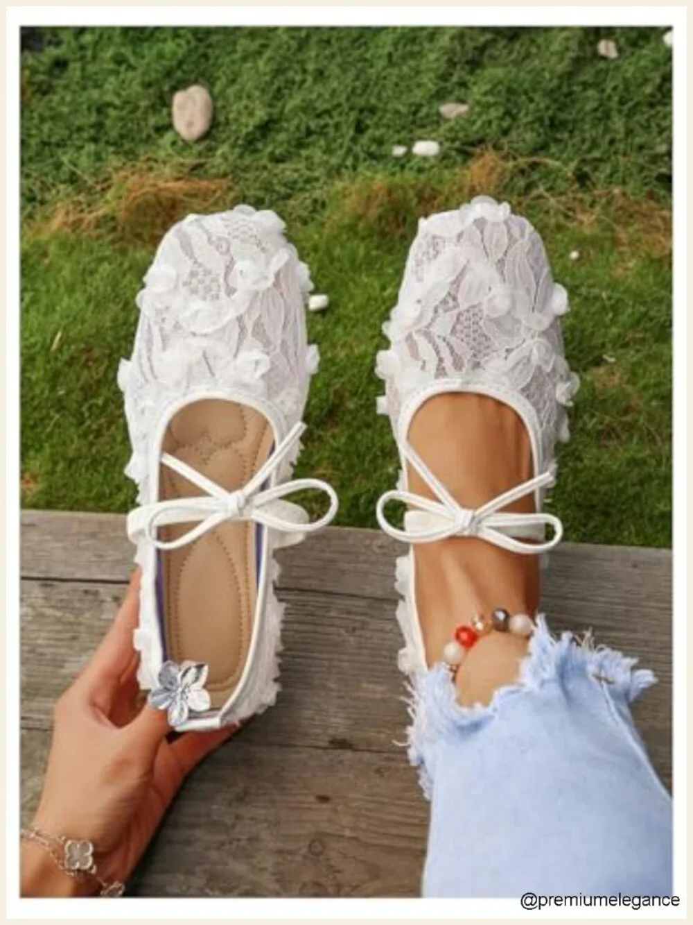 Women's Lace Mesh Ballet Flat Square Toe Slip on Bow Dress Shoes